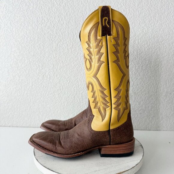 Rod Patrick Mens Cowboy Boots 8AA Brown Kangaroo Yellow Top Western Square Toe - Picture 5 of 13